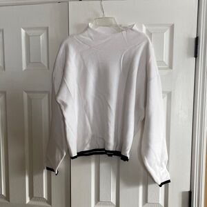 Anthropologie/Maeve White Mock Neck Sweater with Black Accents